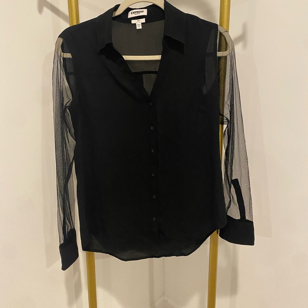 Express black top with sheer sleeves